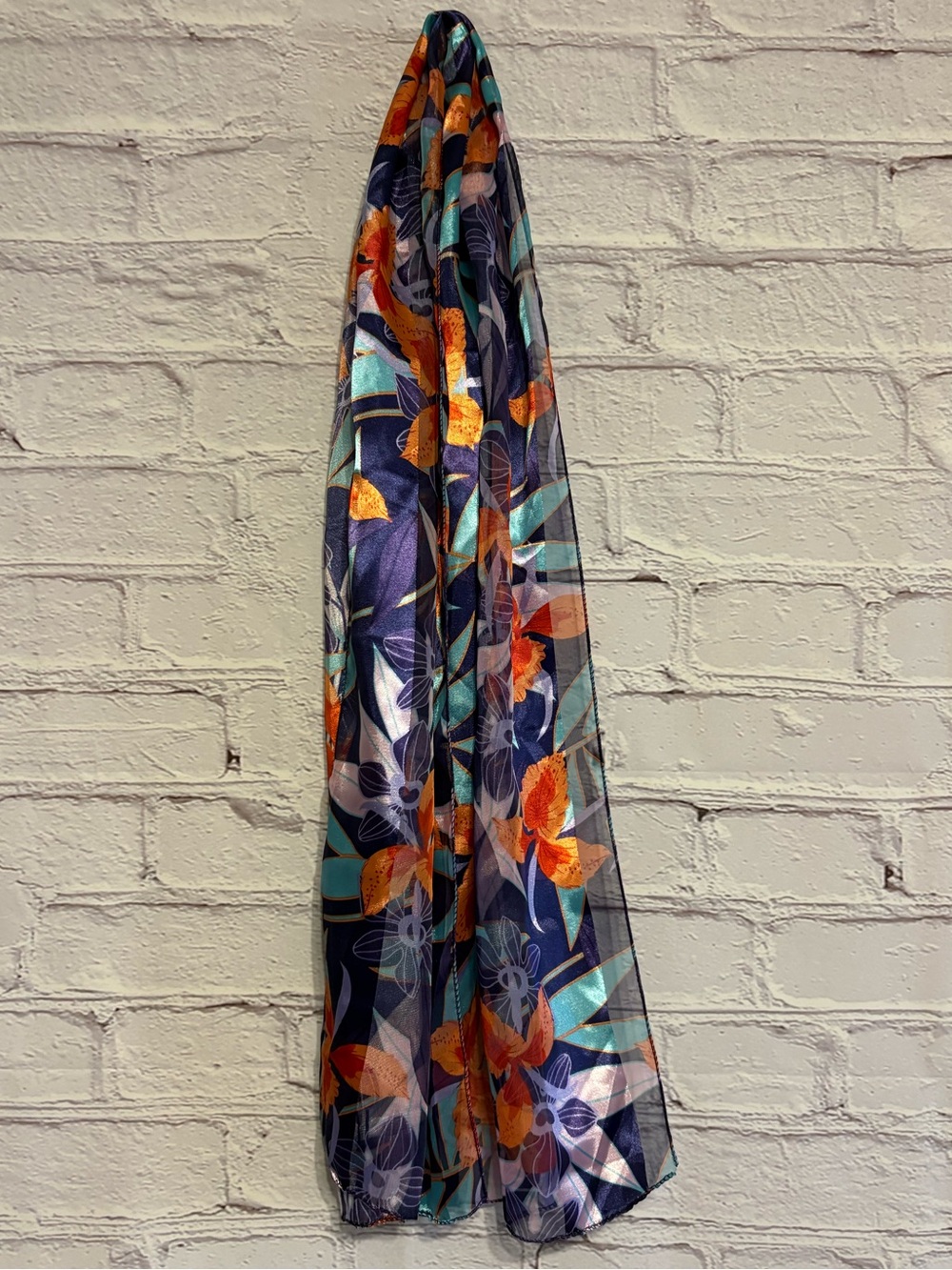🌿5/$25 Floral Sheer Scarf in Navy, Orange & Teal